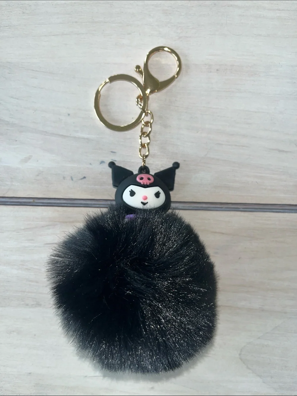 Kuromi Pom Pom Keychain - Black Fuzzy Charm